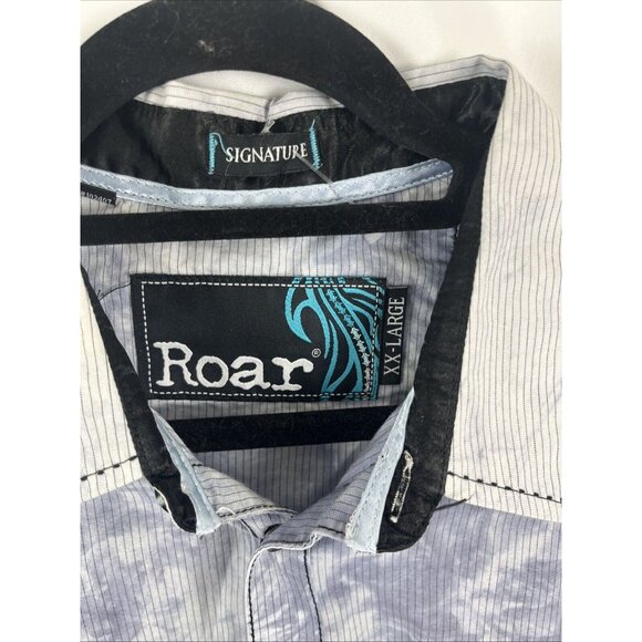Roar Signature Button-Up Blue Shirt w/ Embroidered Slash Designs Mens Size XXL - Picture 4 of 13